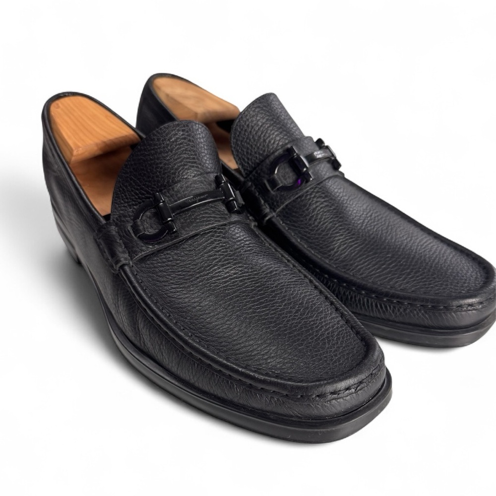 FERRAGAMO Men's Gancini Crown Bit Leather Loafers Shoes 10.5